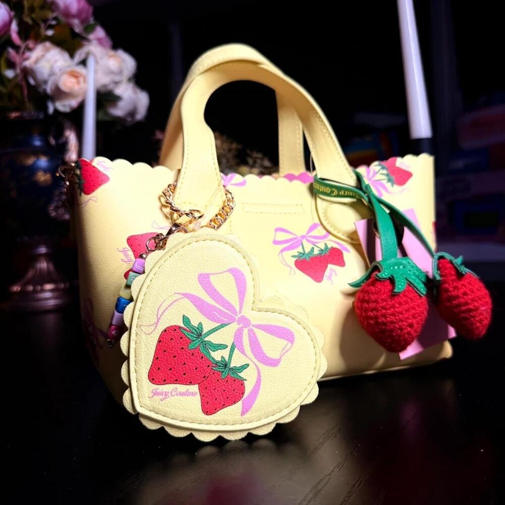 Juicy Couture Strawberry Mini Tote Bag Yellow Iris Charm Crossbody NWT